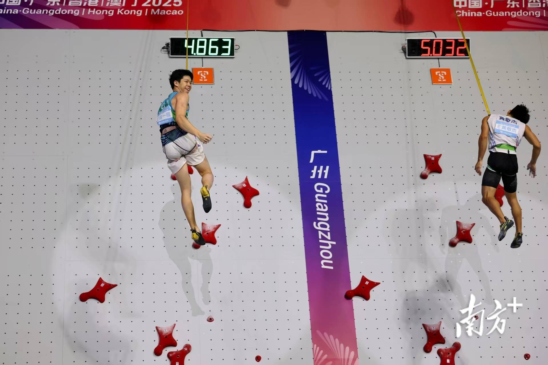 十五运會(huì)攀岩速(sù)度(dù)赛完赛，男子上海赵一程、女(nǚ)子湖南邓麗(lì)娟获得冠(guān)军！